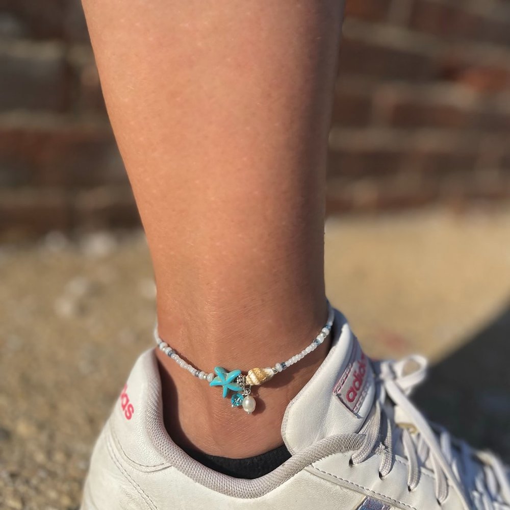 Beaded Conch Shell Starfish Anklet - Beach Jewelry – Gift – Boho
